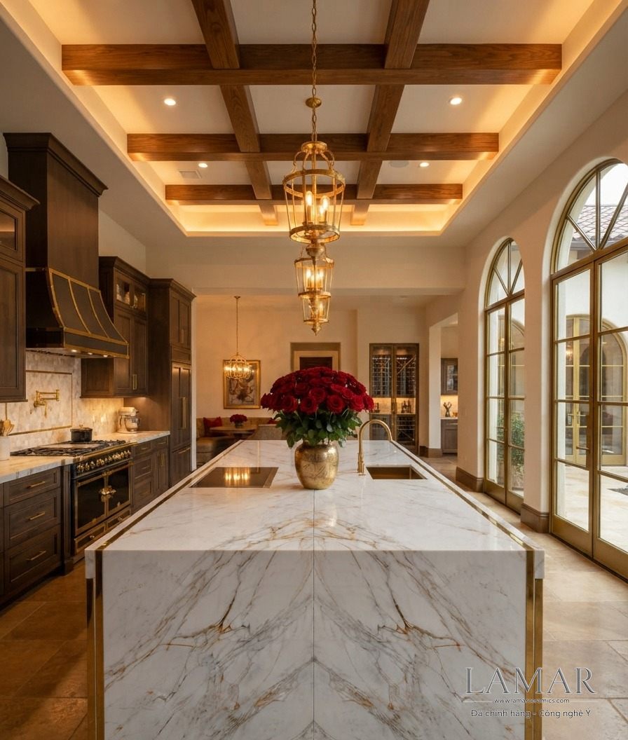 Không gian hoàn thiện đá nung kết Carrara Gold LAMAR